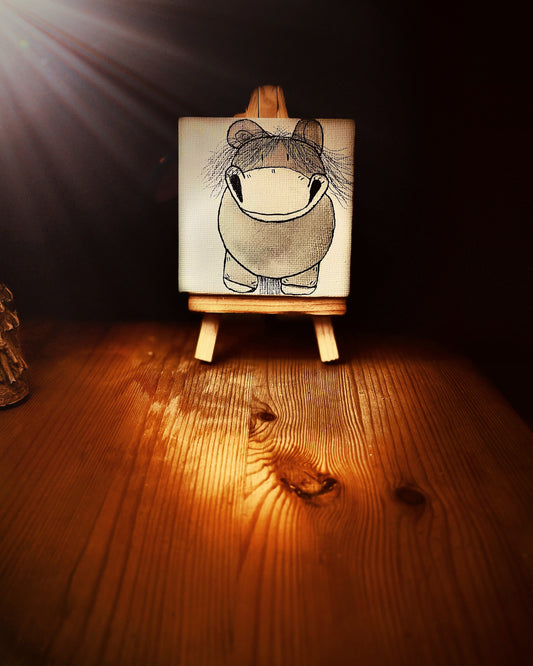 Miniature canvas and easel bespoke potato pony painting
