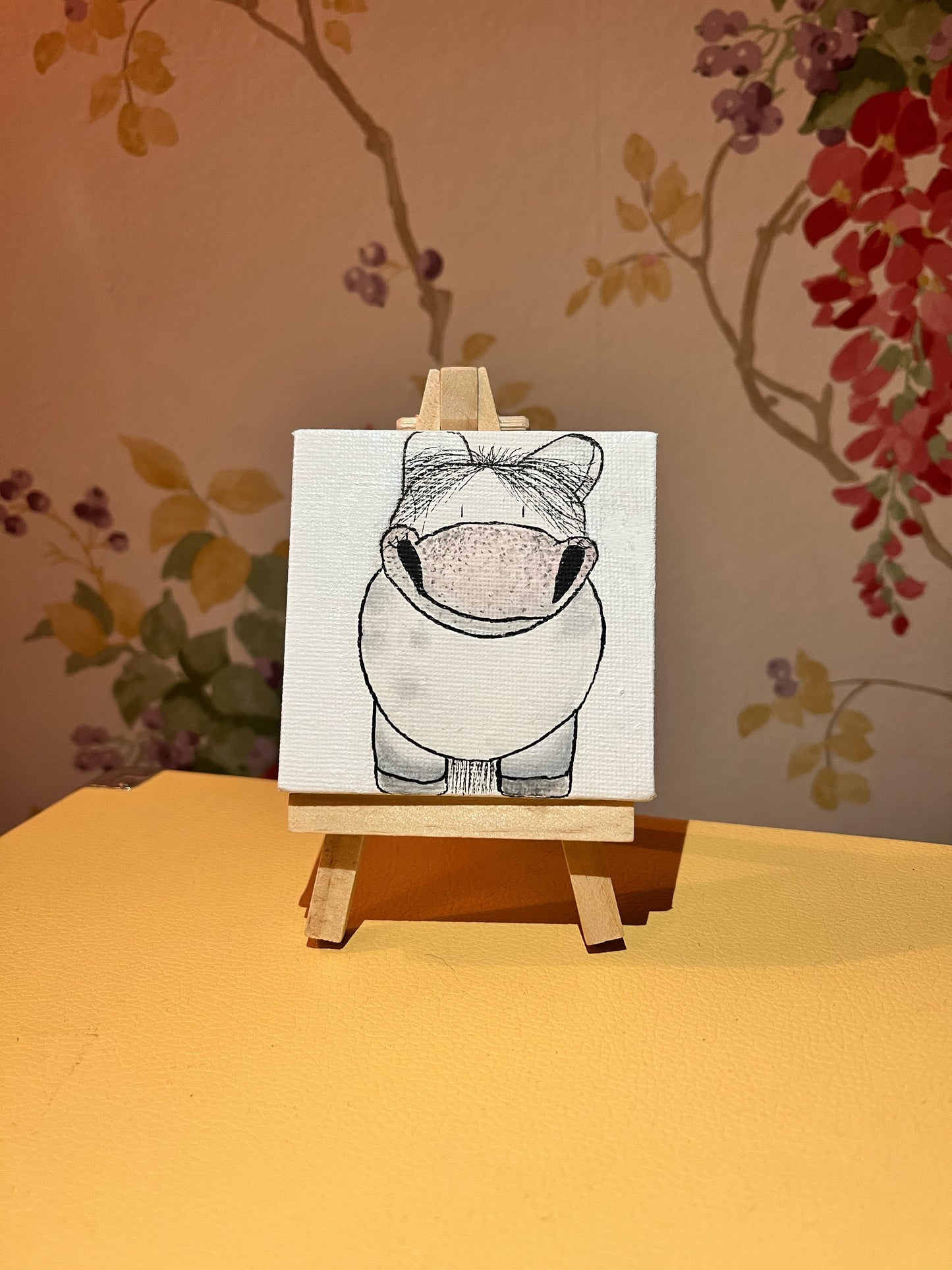 Miniature canvas and easel bespoke potato pony painting
