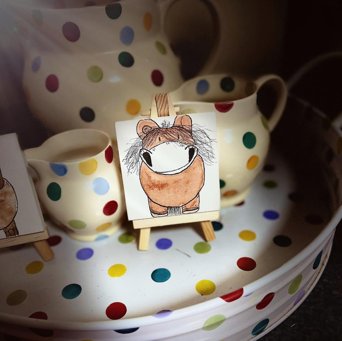 Miniature canvas and easel bespoke potato pony painting